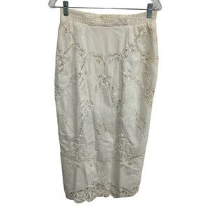 Lim's Vintage Lace Flat Front Pencil Skirt Ivory Sz Small Cotton Retro Church